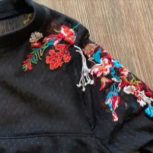 Anthro | Sheer Ruffle Layer Embroidered Blouse